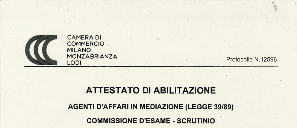 Estratto pubblico dell’attestato: Agente d’affari in mediazione
